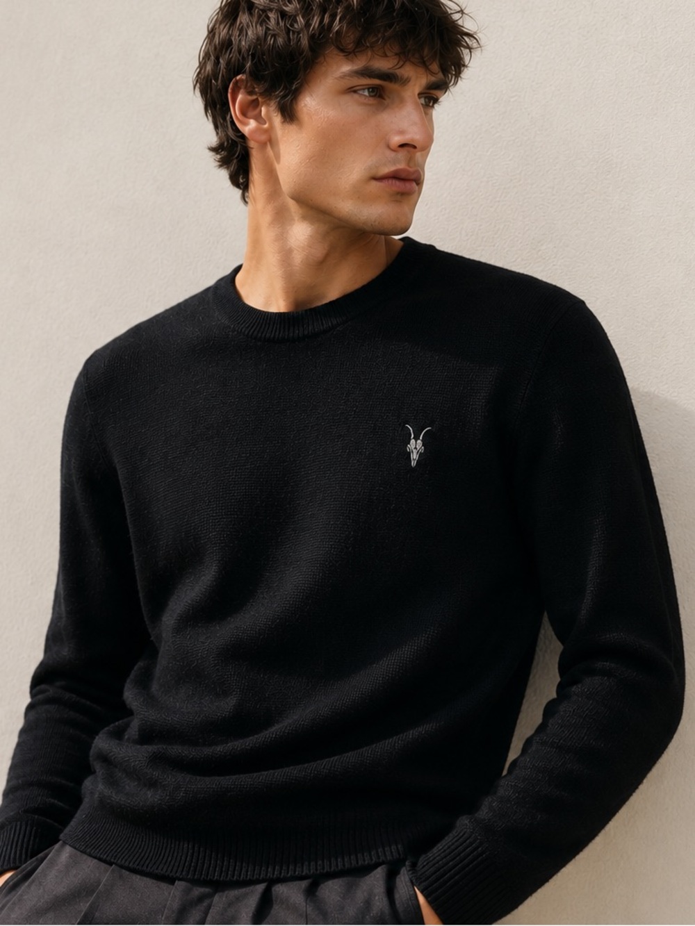 ALL SAINTS Ramskull Merino Wool Crew Neck Sweater XL Black